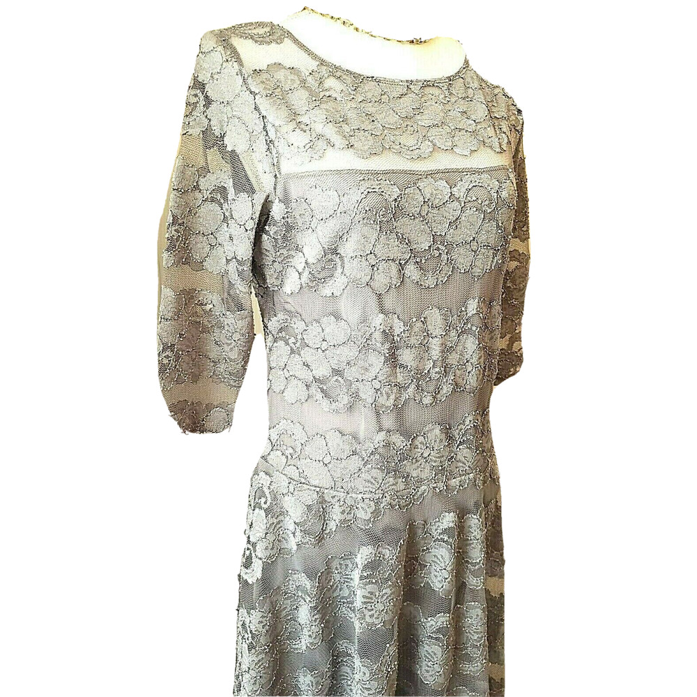 NWT Chaya Womens Silver Graphite Lace Dress Sheath A Line 3/4 Sleeve Lined 12 P